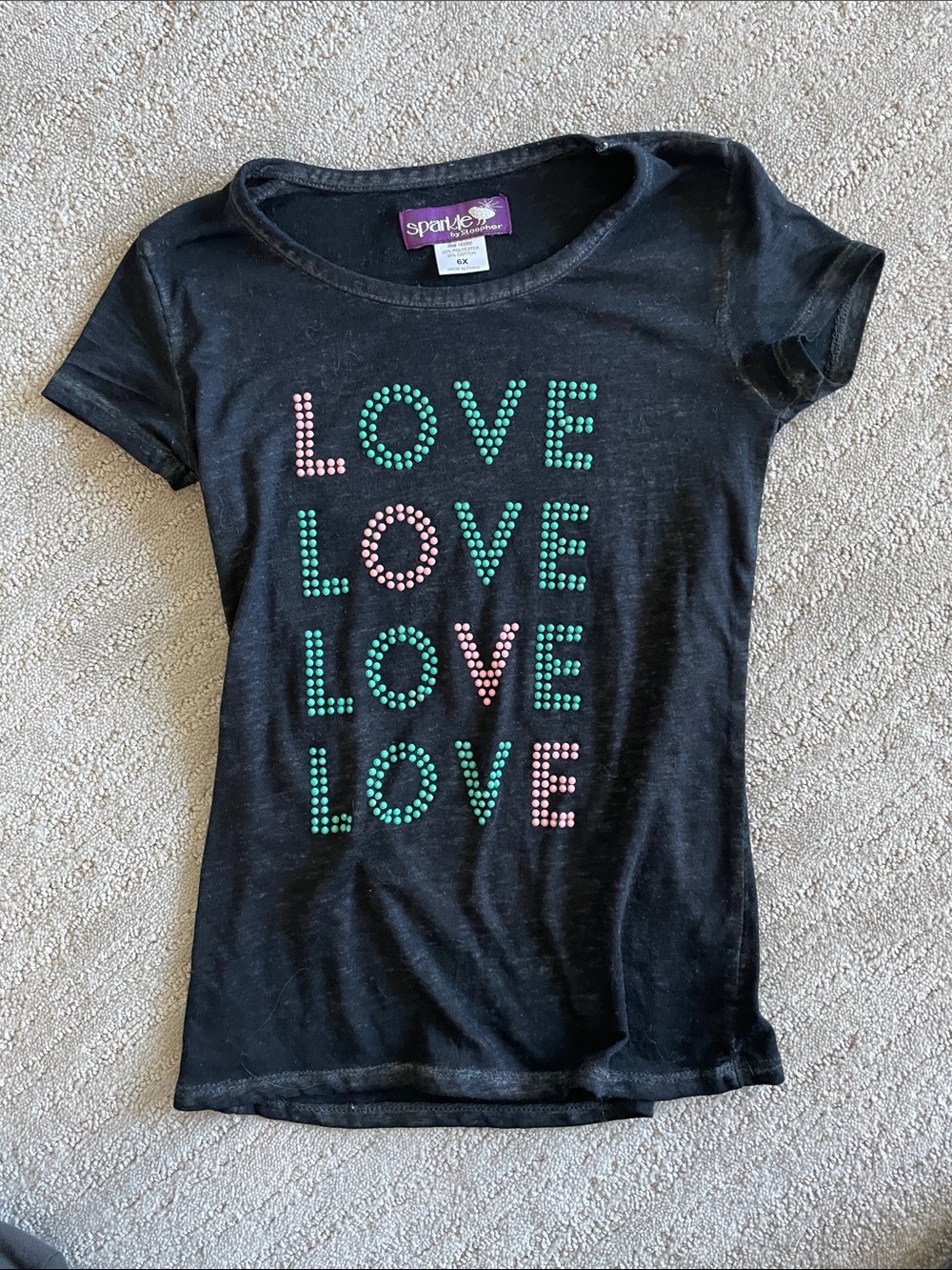 *5 for $20* size 6 Black 'LOVE' Studded Short Sleeve Tee
